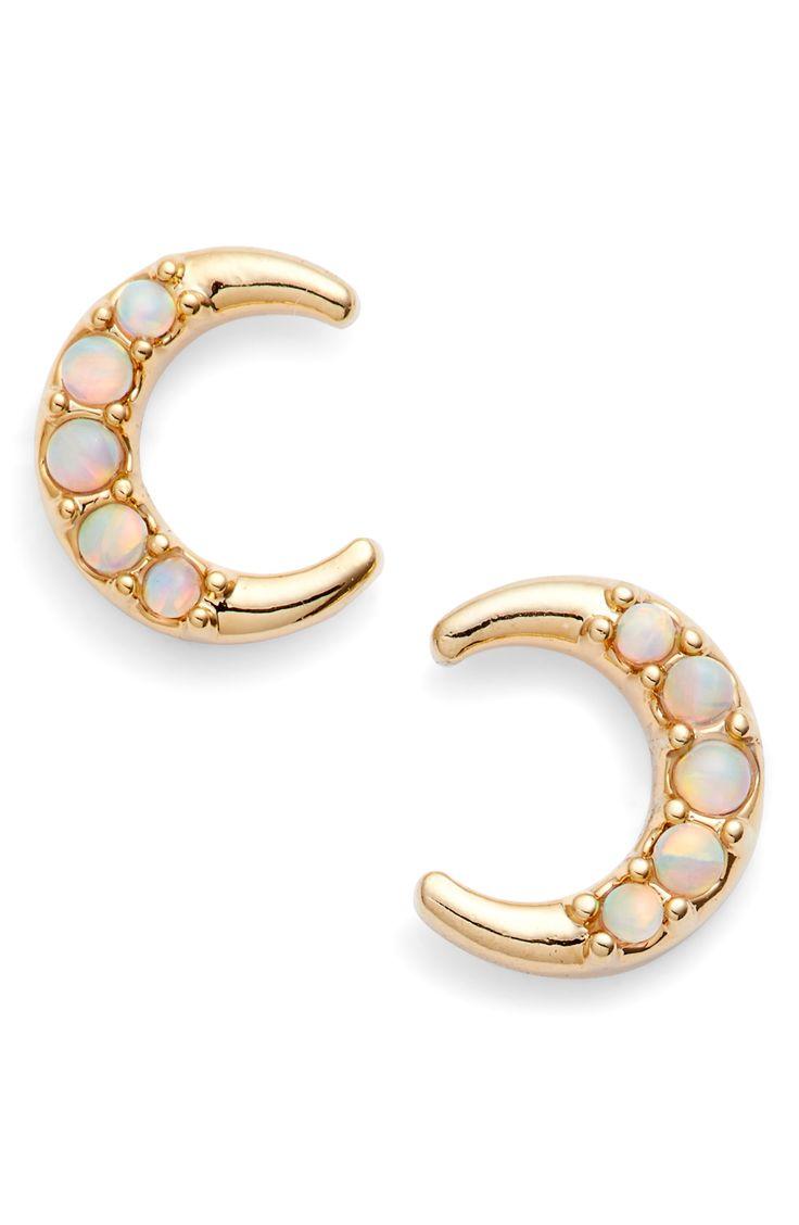 زفاف - Dainty Moon Stud Earrings 