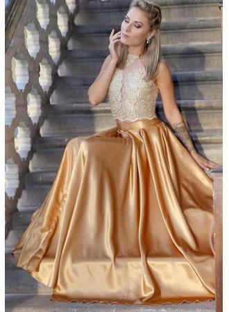 Wedding - Fashion Abendkleider Golden Spitze Bodenlang Abendmoden Abiballkleider Modellnummer: XY055