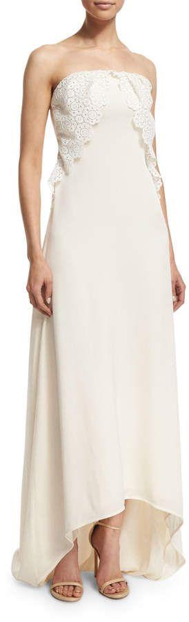 Wedding - Self Portrait Isabella Strapless Lace-Trim Gown, Off White #bergdorfgoodman #ad 