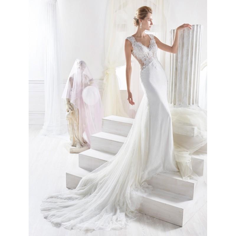Wedding - Nicole 2018 NIAB18006 Chapel Train White Elegant Sleeveless Fit & Flare V-Neck Covered Button Satin Appliques Bridal Dress - Bridesmaid Dress Online Shop