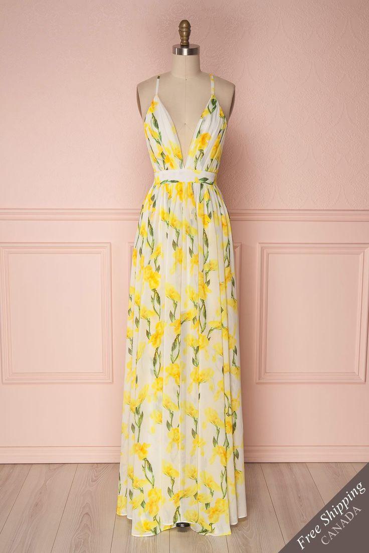 Mariage - Aroti #boutique1861 #dress #summer #summerdress #maxidress #yellow #flowers #floral #floralprint #neon #slits 