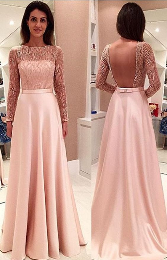 Mariage - Pink A Line Prom Dress, Long Sleeves Prom #prom #promdress #dress #eveningdress #evening #fashion #love #shopping #art #dress #women #mermaid #SEXY… 