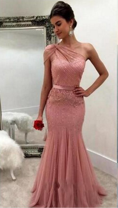 Mariage - Pink One Shoulder Crystal Beaded Illusion Sashes Plus #prom #promdress #dress #eveningdress #evening #fashion #love #shopping #art #dress #women #m… 