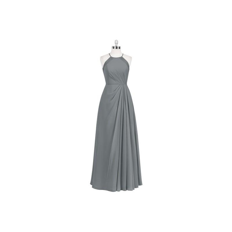 Hochzeit - Steel_grey Azazie Heather - Chiffon Illusion Floor Length Halter Dress - Charming Bridesmaids Store