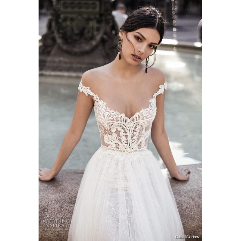 Mariage - Gali Karten 2017 Sweet Aline Illusion Ivory Sweep Train Cap Sleeves Summer Beach Tulle Embroidery Bridal Gown - Truer Bride - Find your dreamy wedding dress
