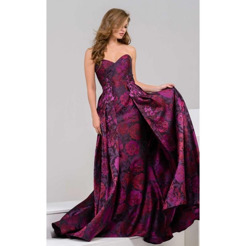 زفاف - Jovani - 45364 Strapless Floral Print Pleated Evening Gown - Designer Party Dress & Formal Gown