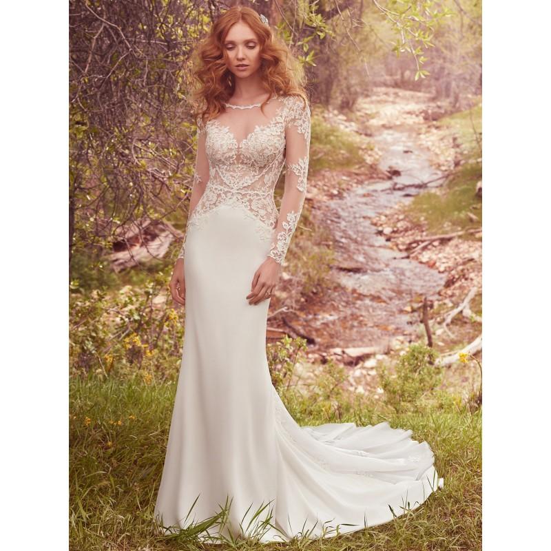 Wedding - Maggie Sottero Spring/Summer 2017 Blanche Chapel Train Fit & Flare Crepe Appliques Illusion Double-Keyhole Back Wedding Gown - Crazy Sale Bridal Dresses