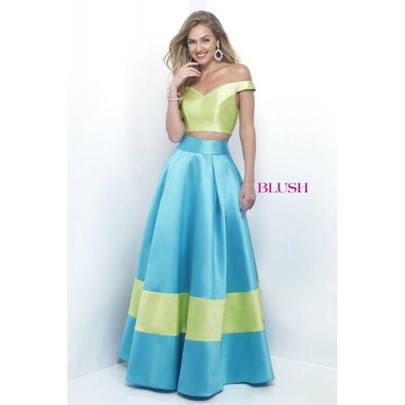 زفاف - Blush Ballgown 5620 Prom Dress - Prom 2 PC, A Line, Ball Gown, Crop Top Off the Shoulder, V Neck Long Blush Dress - 2018 New Wedding Dresses