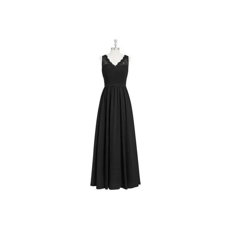 Mariage - Black Azazie Beverly - Floor Length Chiffon And Lace Side Zip V Neck Dress - Charming Bridesmaids Store