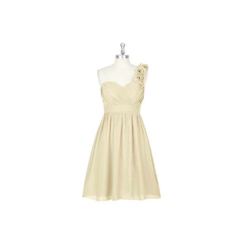 Свадьба - Champagne Azazie Alyssa - Chiffon Sweetheart Knee Length Strap Detail Dress - Charming Bridesmaids Store