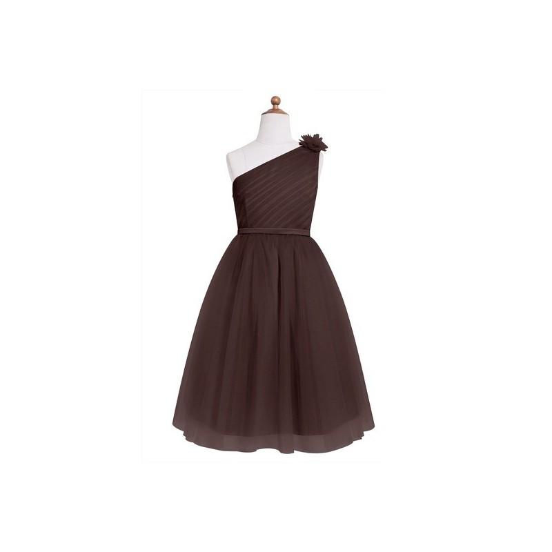 Wedding - Chocolate Azazie Lilo JBD - One Shoulder Side Zip Satin And Tulle Knee Length Dress - Simple Bridesmaid Dresses & Easy Wedding Dresses