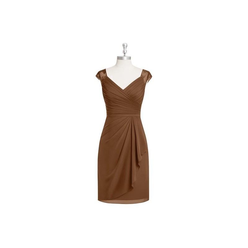 Свадьба - Brown Azazie Fawne - Knee Length Illusion V Neck Chiffon And Lace Dress - Charming Bridesmaids Store