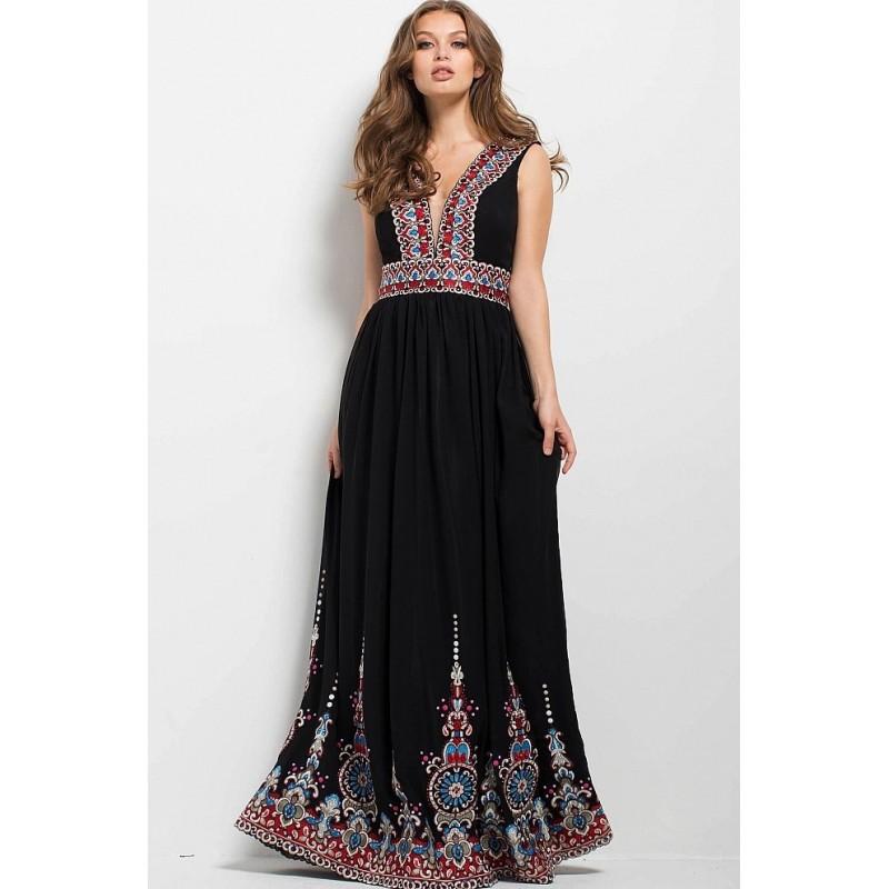 Hochzeit - Jovani - 53103 V-Neck Multicolor Embroidered Flowy Dress - Designer Party Dress & Formal Gown