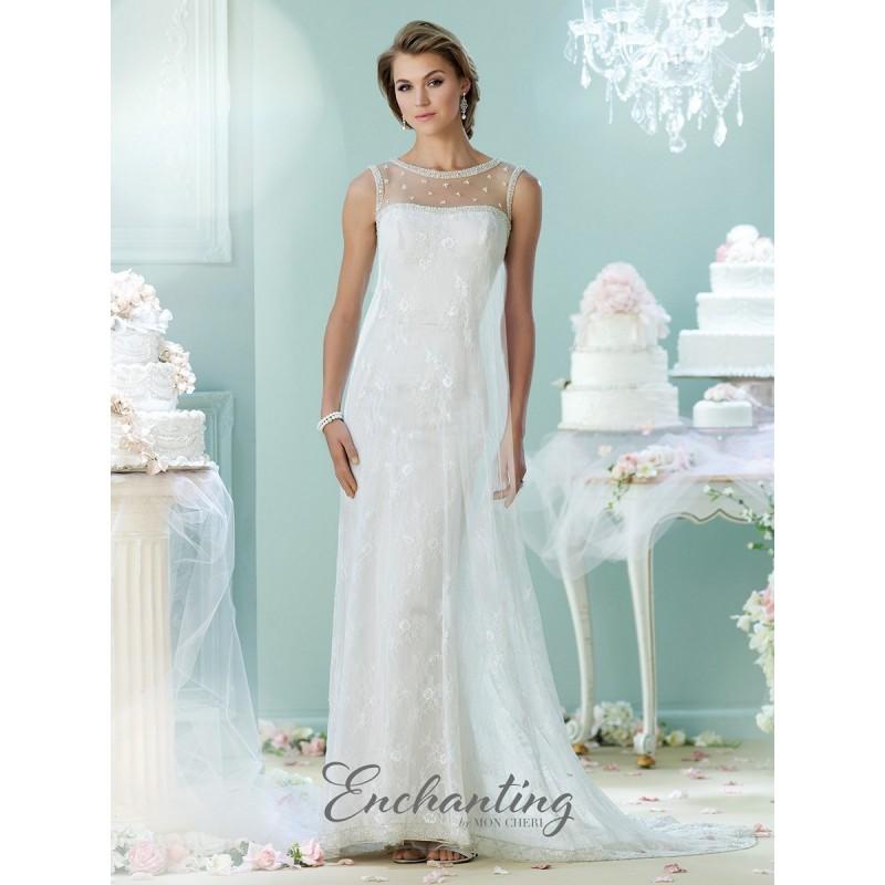 Hochzeit - Enchanting by Mon Cheri 215105 Lace Cage Wedding Dress - Wedding Illusion, Jewel, Yoke Enchanting By Mon Cheri Sheath Long Dress - 2018 New Wedding Dresses
