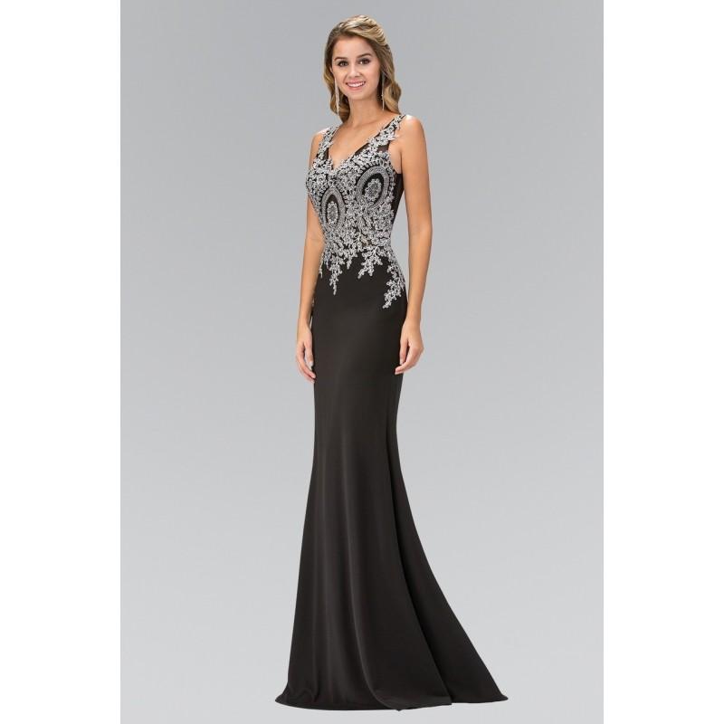 Mariage - Elizabeth K - Embellished Silver Lace V-neckline Gown GL1351 - Designer Party Dress & Formal Gown
