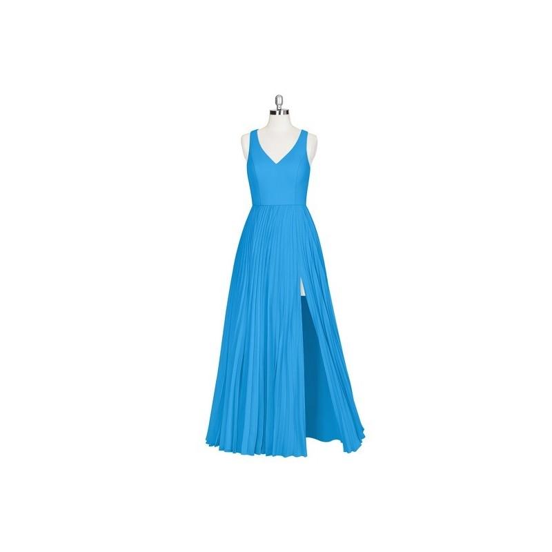 زفاف - Ocean_blue Azazie Lindsey - Floor Length Back Zip V Neck Chiffon - Charming Bridesmaids Store