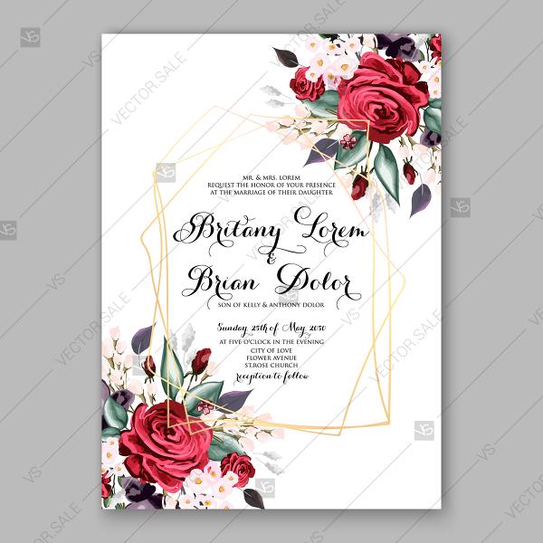 زفاف - Burgundy Dark red Peony wedding invitation watercolor vector template decoration bouquet