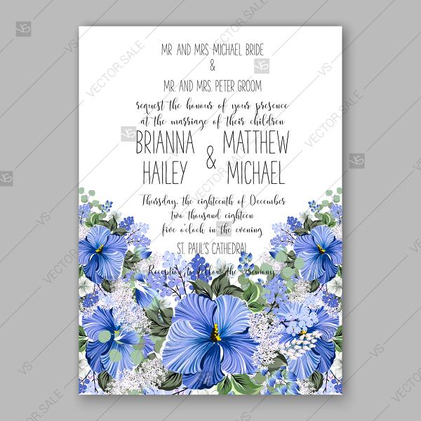 Wedding - Hawaii summer tropical wedding invitation blue hibiscus white lilac spring