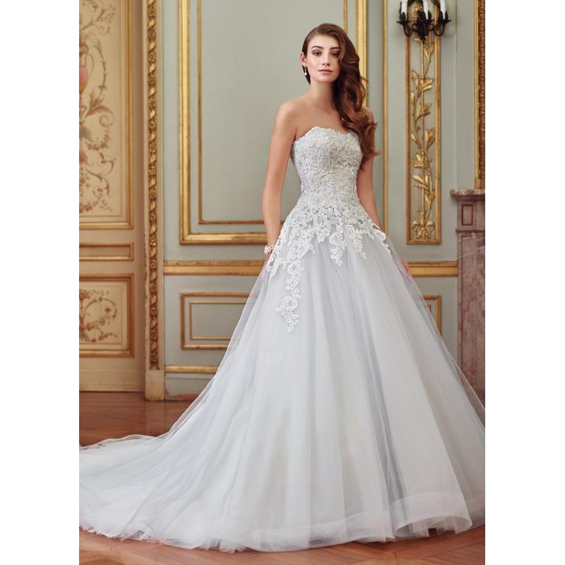 Mariage - David Tutera for Mon Cheri Spring/Summer 2017 117270 Sonia Sweetheart Aline Chapel Train Sweet Blue Embroidery Dress For Bride - Designer Party Dress & Formal Gown