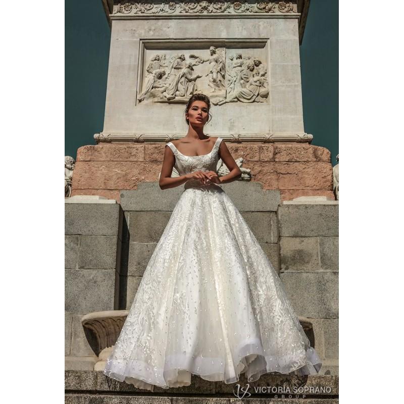 زفاف - Victoria Soprano 2018 17418 Stella Elegant Chapel Train Tulle Embroidery White Square Ball Gown Sleeveless Bridal Dress - Wedding Dresses 2018,Cheap Bridal Gowns,Prom Dresses On Sale