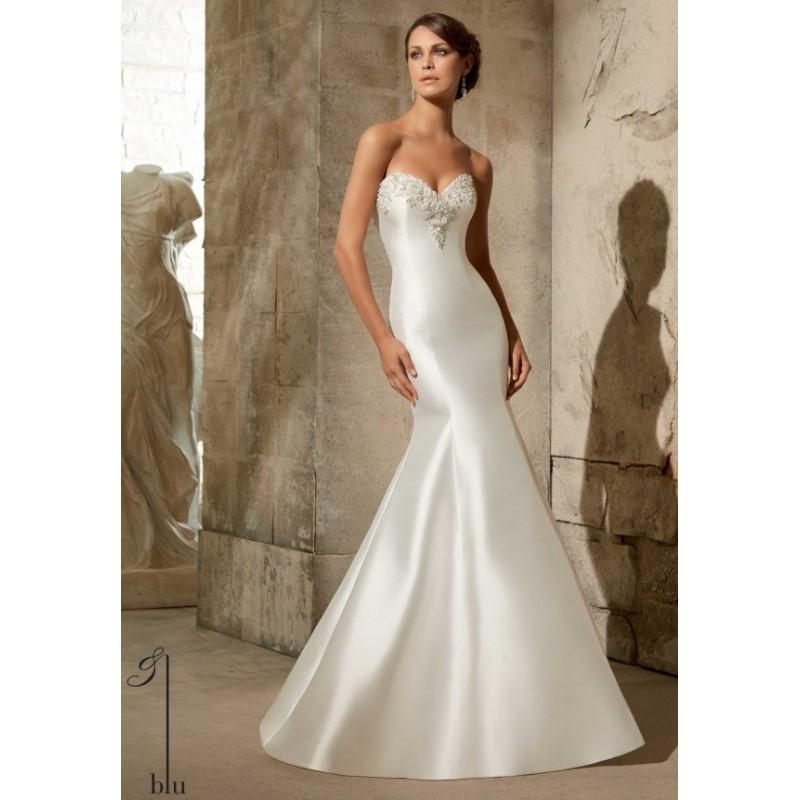 زفاف - Blu by Mori Lee 5304 Strapless Simple Satin Wedding Dress - Crazy Sale Bridal Dresses