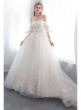 زفاف - Sehr Schöne Weiße Brautkleider Lang Trägerlos Tüll Mit Blumen Hochzeitskleider Modellnummer: CPS1003