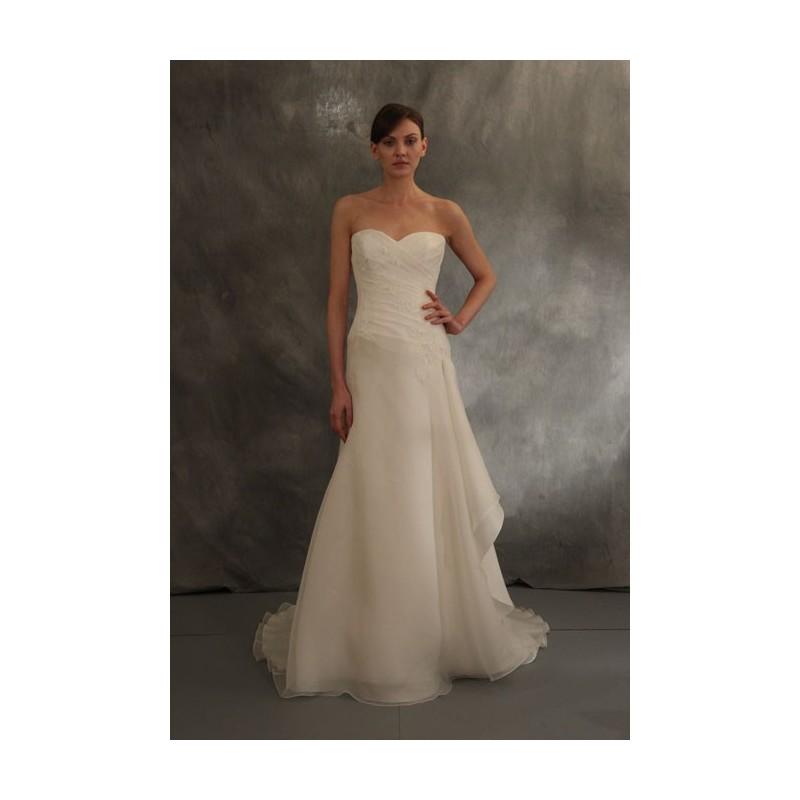 Wedding - Jenny Lee - Fall 2012 - Style 1220 Strapless Silk Organza A-Line Wedding Dress with a Wrap Skirt and Floral Lace Details - Stunning Cheap Wedding Dresses