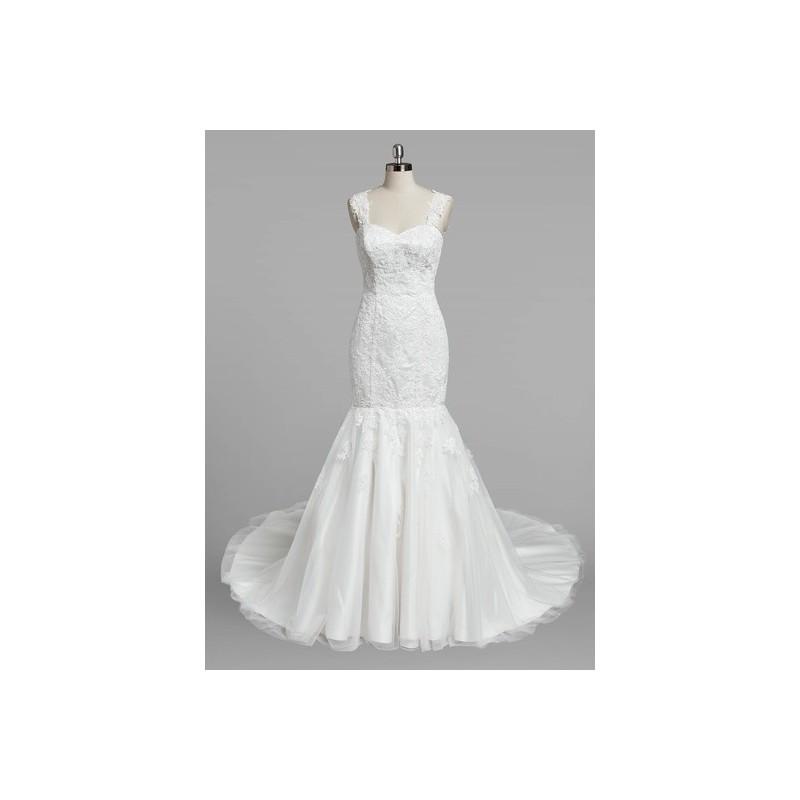 Mariage - Ivory Azazie Wynn BG - Tulle And Lace Chapel Train V Back Sweetheart Dress - Charming Bridesmaids Store