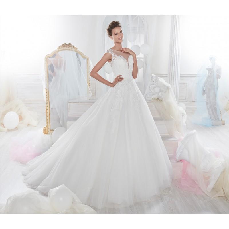 Mariage - Nicole 2018 NIAB18073 Chapel Train Ivory Elegant Illusion Aline Cap Sleeves Tulle Appliques Covered Button Bridal Gown - Designer Party Dress & Formal Gown
