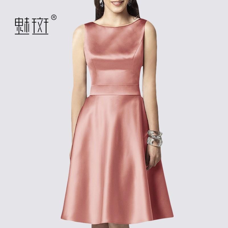 Wedding - Pink Sleeveless silk dress 2017 summer New Women's Plus Size fashion A-line skirt - Bonny YZOZO Boutique Store