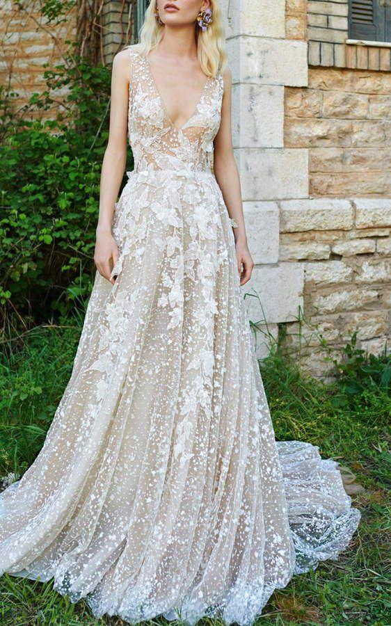 Wedding - Costarellos BridalCostarellos Bridal V-Neck Tulle Gown$8,200#fashion #style #wedding #gown #bridal #vneck #tulle #lace #costarellos 