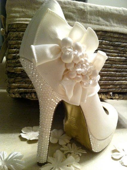 زفاف - RESERVED FOR NATASHA Plus Heel Protectors, Ivory Wedding Shoes