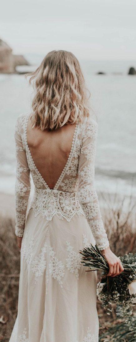 Hochzeit - Lisa - Cotton Lace With Open Back Bohemian Wedding Dress