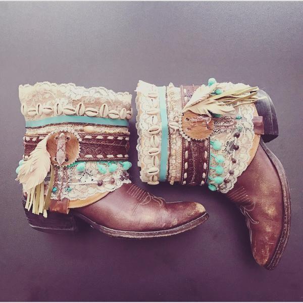 زفاف - Decorated Cowboy Boots Vintage Boots Boho Festival Boots Custom Made To Order