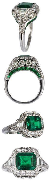 Hochzeit - Elegant 2.26ct Colombian Emerald & Diamond Ring. Platinum Custom Made Colombian Emerald And Diamond Filagree Ring With Millgrain Edges. Consisting … 