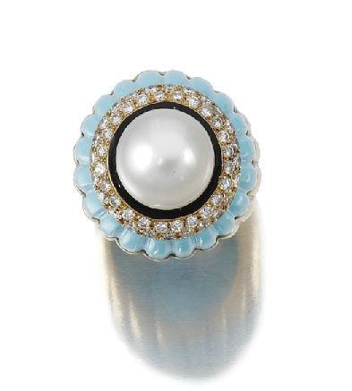 Wedding - Pearl, Turquoise And Diamond Ring , David Webb 