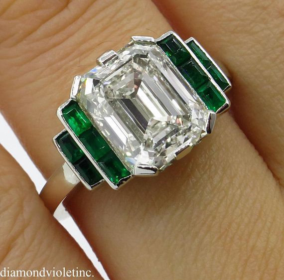زفاف - RESERVED... GIA 4.46 Antique Vintage Deco Emerald Cut Diamond 