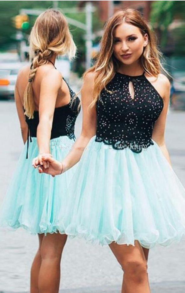 Hochzeit - Mint Blue Black Short Homecoming Dresses Lace Tulle #Appliques#Short Homecoming Dress#HomecomingDresses#Short PromDresses#Short CocktailDresses#Hom… 