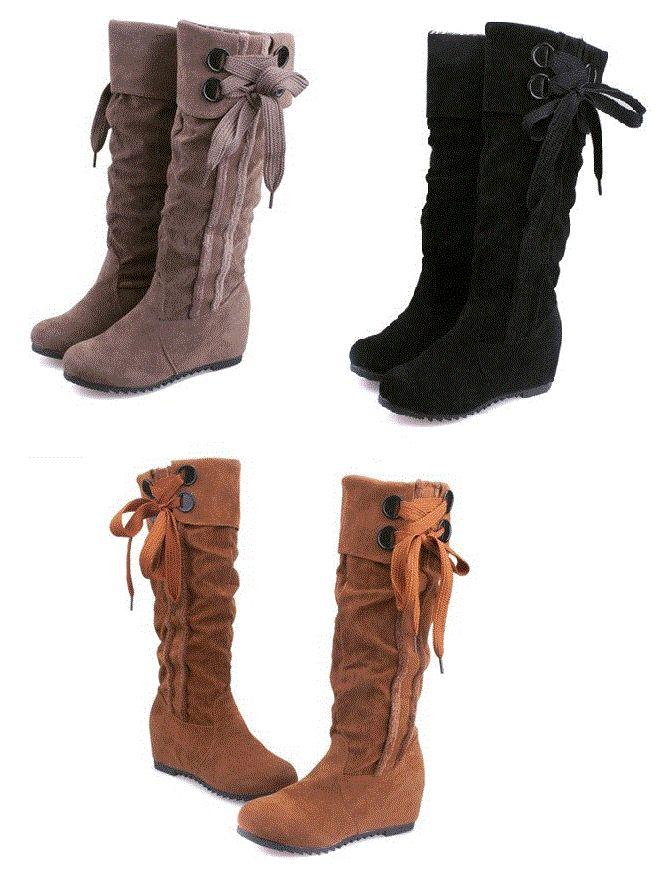 Wedding - Womens Lovely Ribbon Knee High Casual Wedge Boots