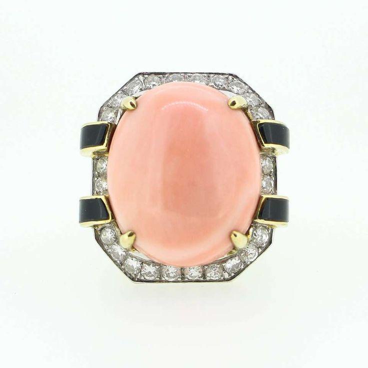 Hochzeit - Modernist Gold Coral Black Onyx Diamond Ring