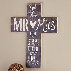 Mariage - Personalized God Bless Mr. & Mrs. Wooden Cross 
