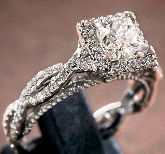 Hochzeit - Verragio Princess Cut Halo Engagement Ring In A Twisted Diamond Setting #princesscutengagementrings 