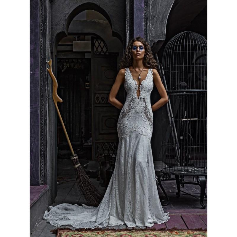 زفاف - Olga Yermoloff 2017 2358 Ivory Chapel Train Fit & Flare Deep Plunging V-Neck Open Back Lace Appliques Bridal Gown with Shawl - Crazy Sale Bridal Dresses
