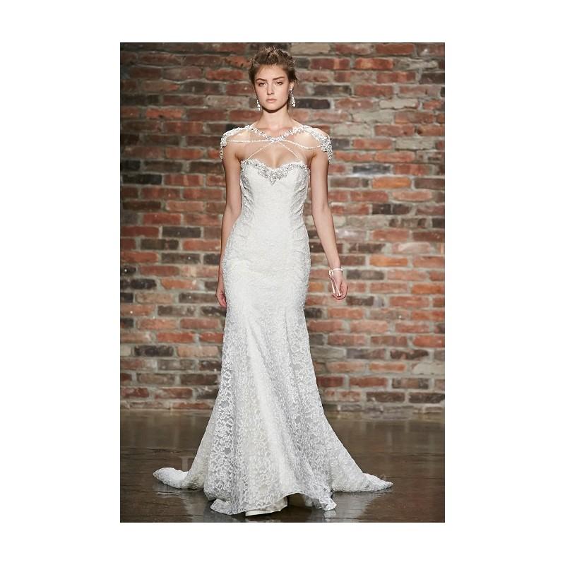 Hochzeit - Hayley Paige - Spring 2014 - Style 6410 Kadence Ivory Lace Sheath Wedding Dress with Jeweled Neckline - Stunning Cheap Wedding Dresses