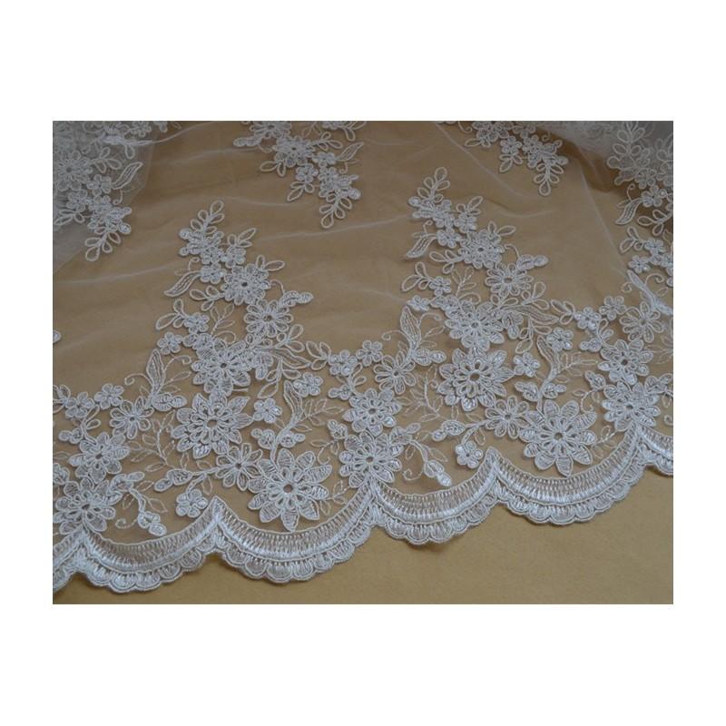 Wedding - Wedding Lace Fabric, Embroidery Corded Bridal Lace Fabric, Ivory Floral Lace Fabric, 53 inches Wide for Dress, Costume, 1 Yard - Hand-made Beautiful Dresses