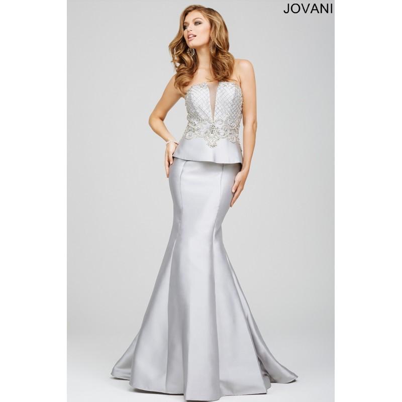 زفاف - Jovani Navy Peplum Dress 24571 - Wedding Dresses 2018,Cheap Bridal Gowns,Prom Dresses On Sale