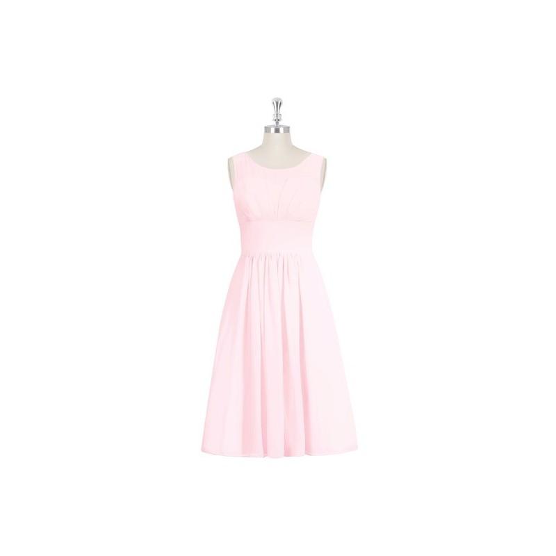 Hochzeit - Blushing_pink Azazie Skyla - Scoop Illusion Chiffon Knee Length Dress - Simple Bridesmaid Dresses & Easy Wedding Dresses