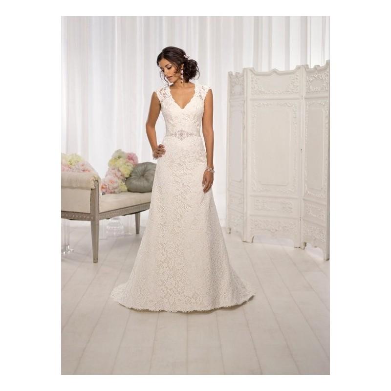 زفاف - Essense of Australia D1598 - A-Line V-Neck Natural Floor Chapel Lace Ivory Beading - Formal Bridesmaid Dresses 2018