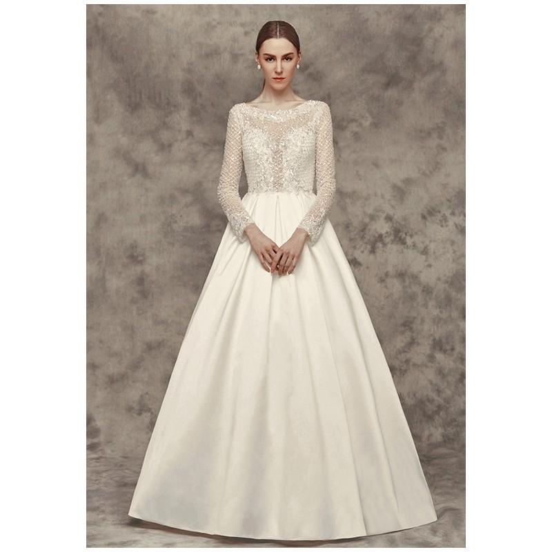 زفاف - Calla Blanche 16258 Aimee - A-Line Bateau Natural Floor Cathedral Lace Beading - Formal Bridesmaid Dresses 2018
