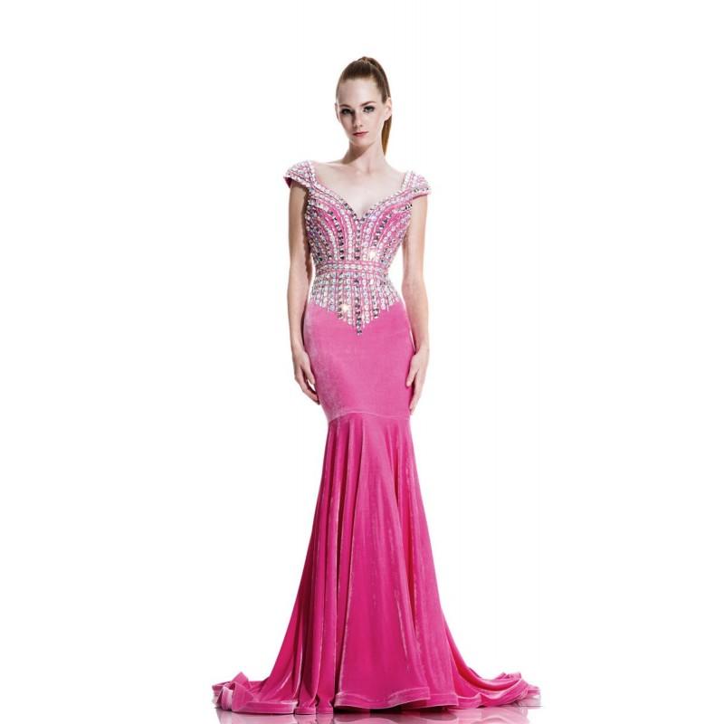 Hochzeit - Johnathan Kayne 564 Cap Sleeve Stretch Velvet Gown - Brand Prom Dresses